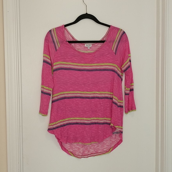 Splendid Tops - Splendid hi low pink, yellow, blue 3/4 sleeve top